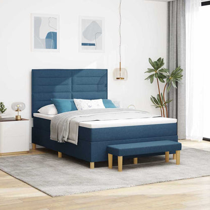 Postel S Boxspringem S Čelo Modrá 190 X 140 Cm Textil