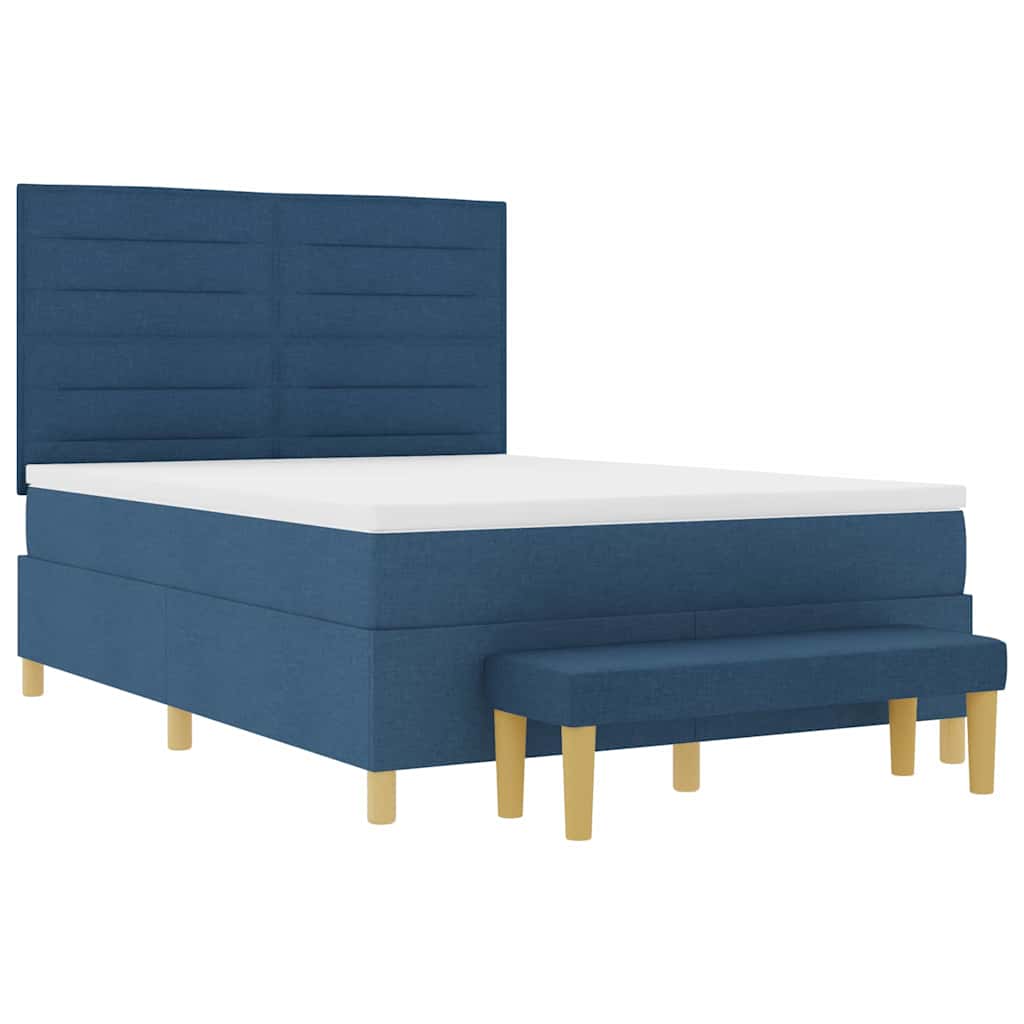 Postel S Boxspringem S Čelo Modrá 190 X 140 Cm Textil