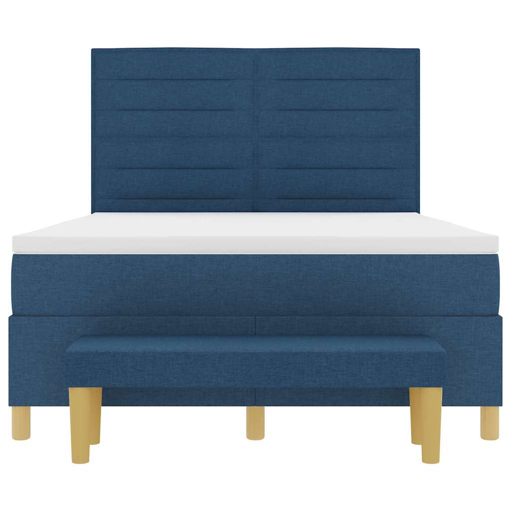 Postel S Boxspringem S Čelo Modrá 190 X 140 Cm Textil