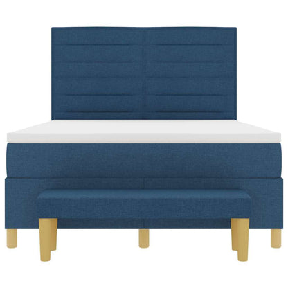 Postel S Boxspringem S Čelo Modrá 190 X 140 Cm Textil