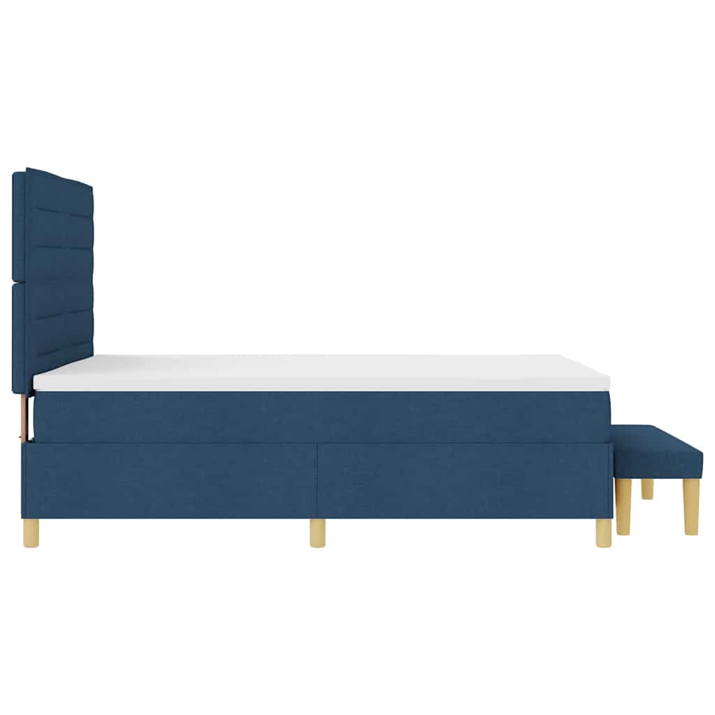 Postel S Boxspringem S Čelo Modrá 190 X 140 Cm Textil