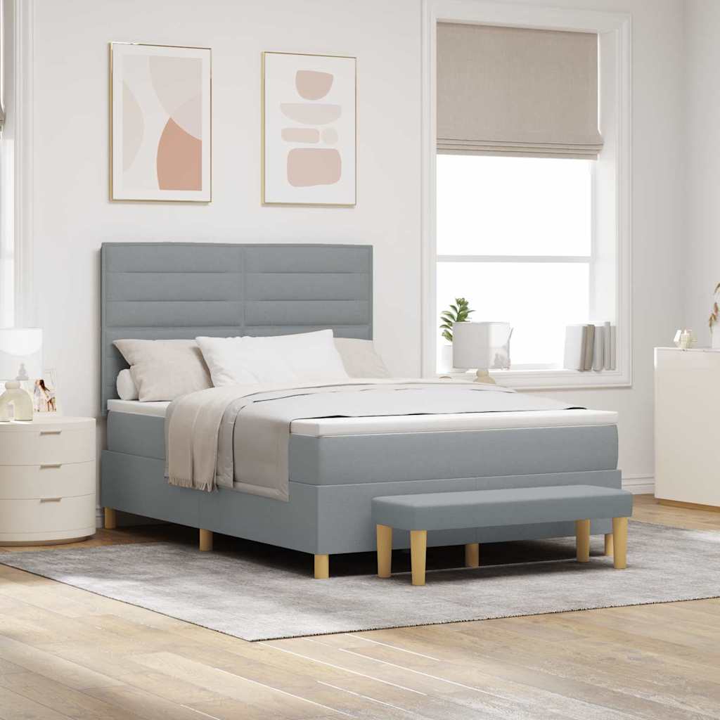 Postel S Boxspringem S Čelo Světle Šedá 200 X 140 Cm Textil