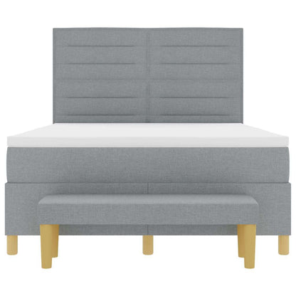 Postel S Boxspringem S Čelo Světle Šedá 200 X 140 Cm Textil