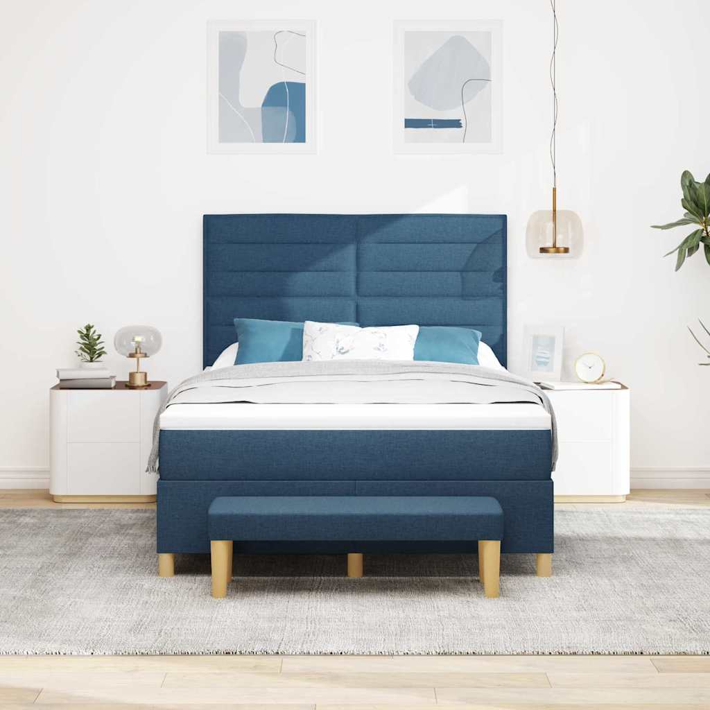 Postel S Boxspringem S Čelo Modrá 200 X 140 Cm Textil