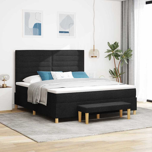 Postel S Boxspringem S Čelo Černá 200 X 180 Cm Textil