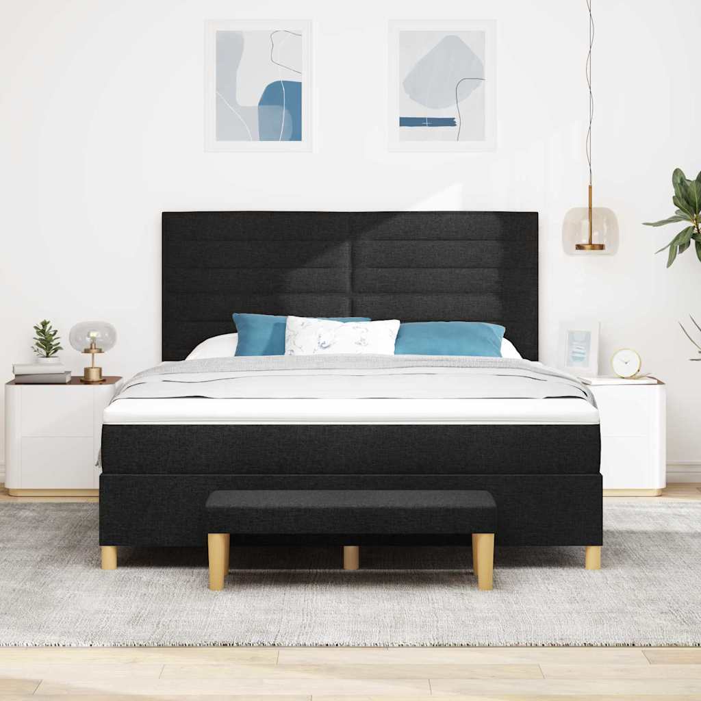 Postel S Boxspringem S Čelo Černá 200 X 180 Cm Textil