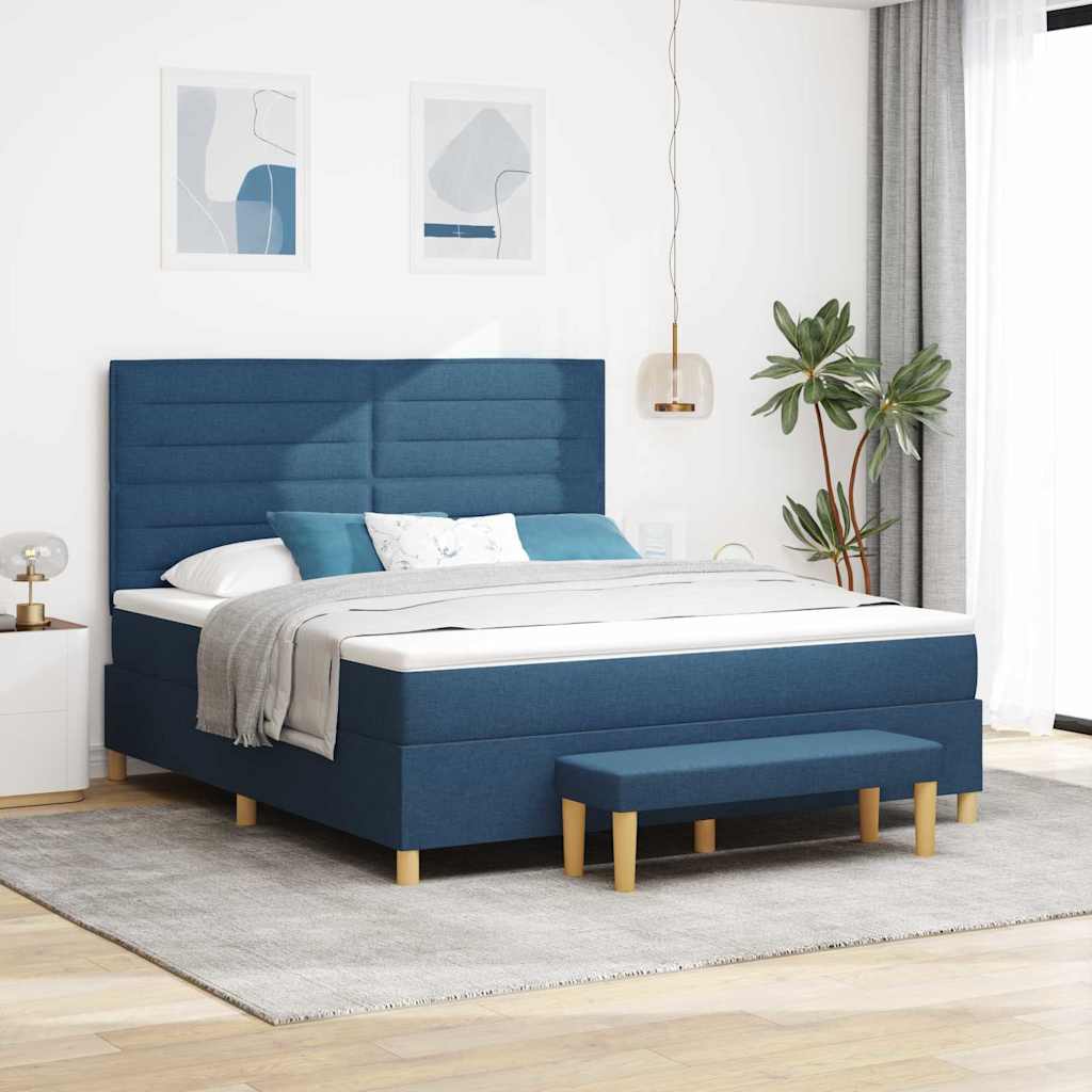 Postel S Boxspringem S Čelo Modrá 200 X 180 Cm Textil