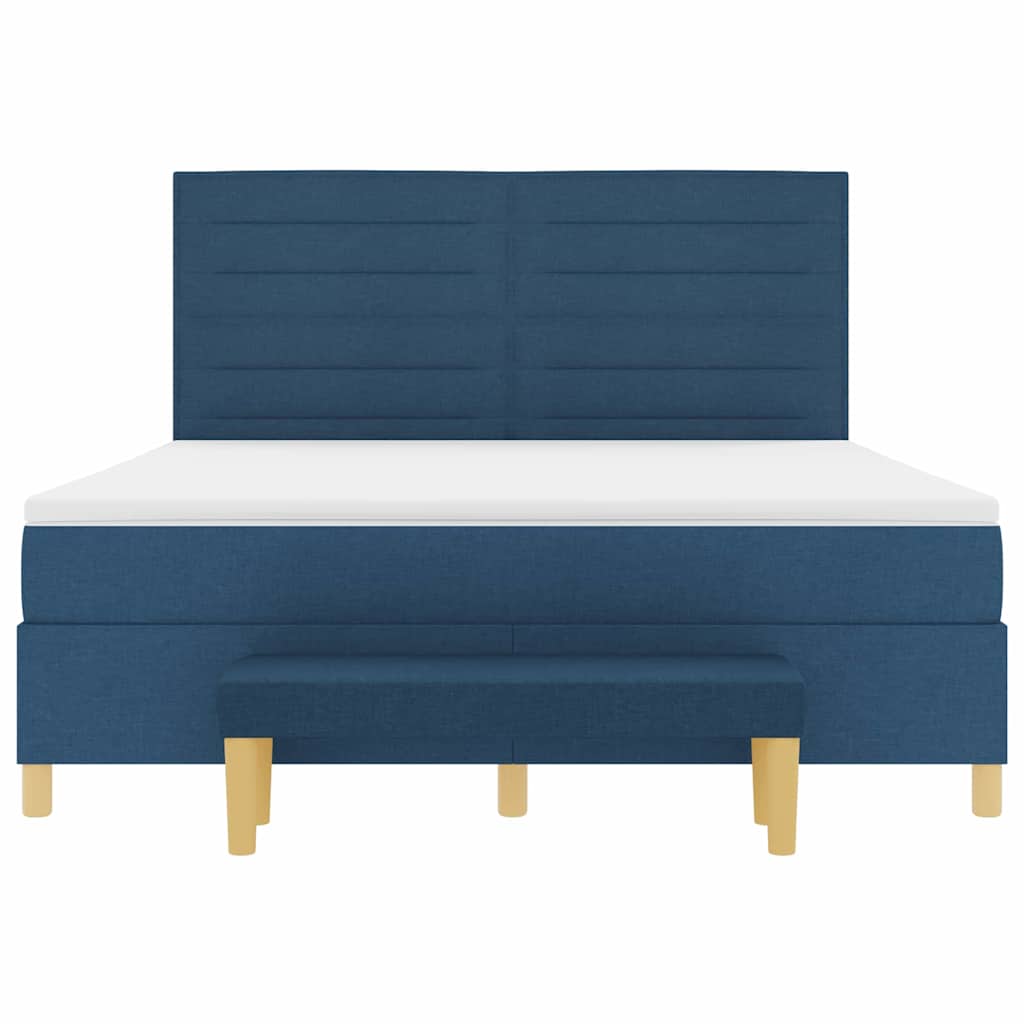 Postel S Boxspringem S Čelo Modrá 200 X 180 Cm Textil
