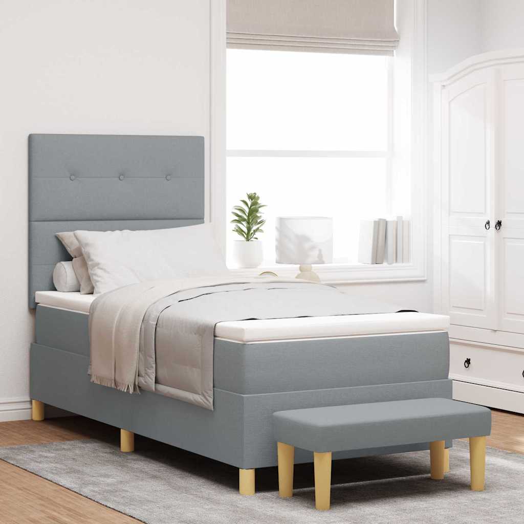Postel S Boxspringem S Čelo Světle Šedá 190 X 90 Cm Textil