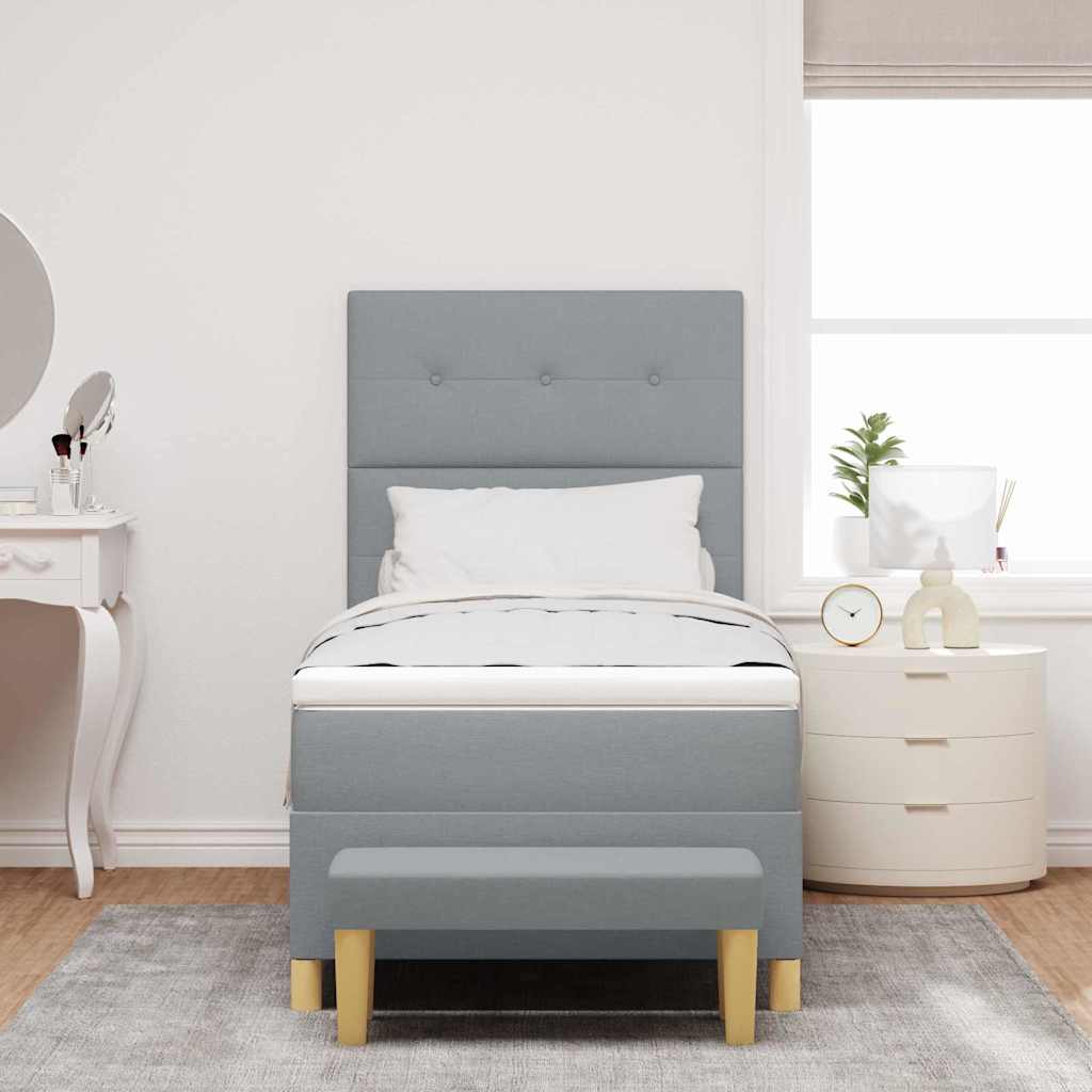 Postel S Boxspringem S Čelo Světle Šedá 190 X 90 Cm Textil