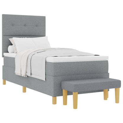Postel S Boxspringem S Čelo Světle Šedá 200 X 90 Cm Textil