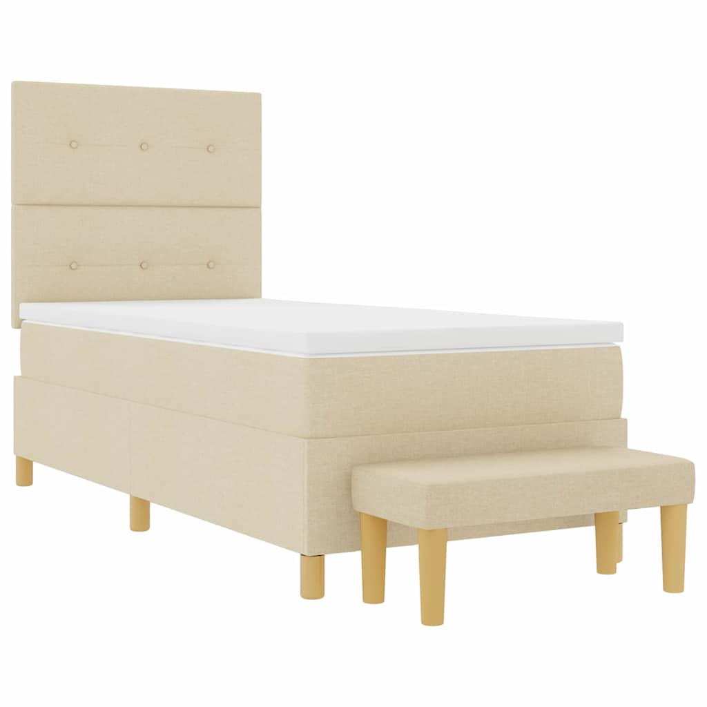 Postel S Boxspringem S Čelo Krémová 200 X 90 Cm Textil