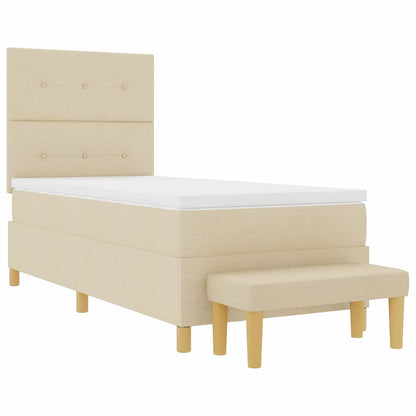 Postel S Boxspringem S Čelo Krémová 200 X 90 Cm Textil