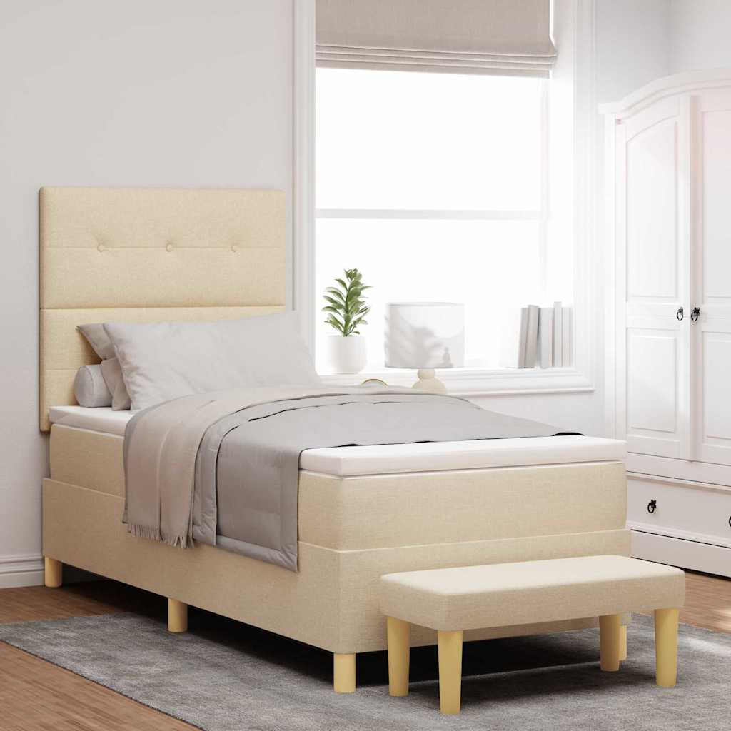 Postel S Boxspringem S Čelo Krémová 200 X 100 Cm Textil