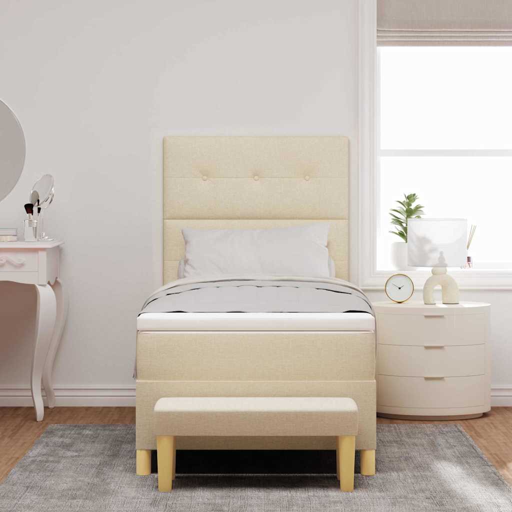 Postel S Boxspringem S Čelo Krémová 200 X 100 Cm Textil