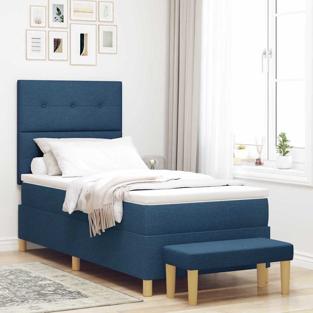 Postel S Boxspringem S Čelo Modrá 200 X 100 Cm Textil