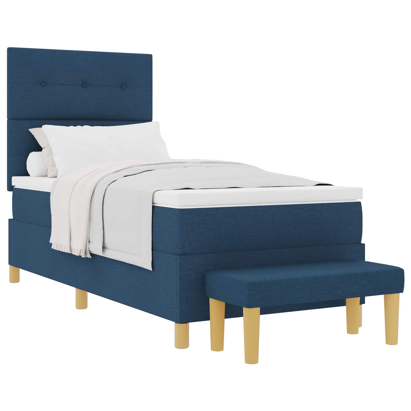 Postel S Boxspringem S Čelo Modrá 200 X 100 Cm Textil