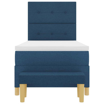 Postel S Boxspringem S Čelo Modrá 200 X 100 Cm Textil
