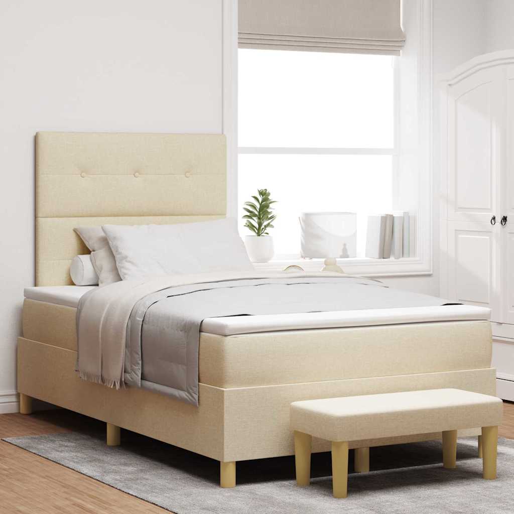 Postel S Boxspringem S Čelo Krémová 190 X 120 Cm Textil
