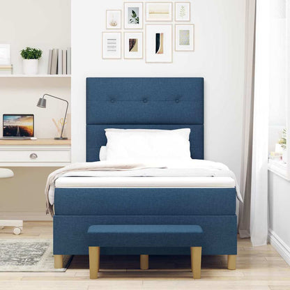 Postel S Boxspringem S Čelo Modrá 190 X 120 Cm Textil
