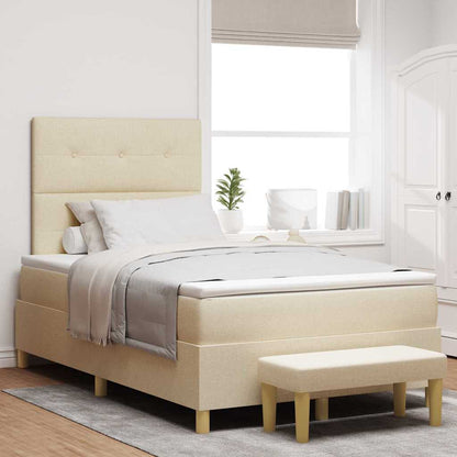 Postel S Boxspringem S Čelo Krémová 200 X 120 Cm Textil