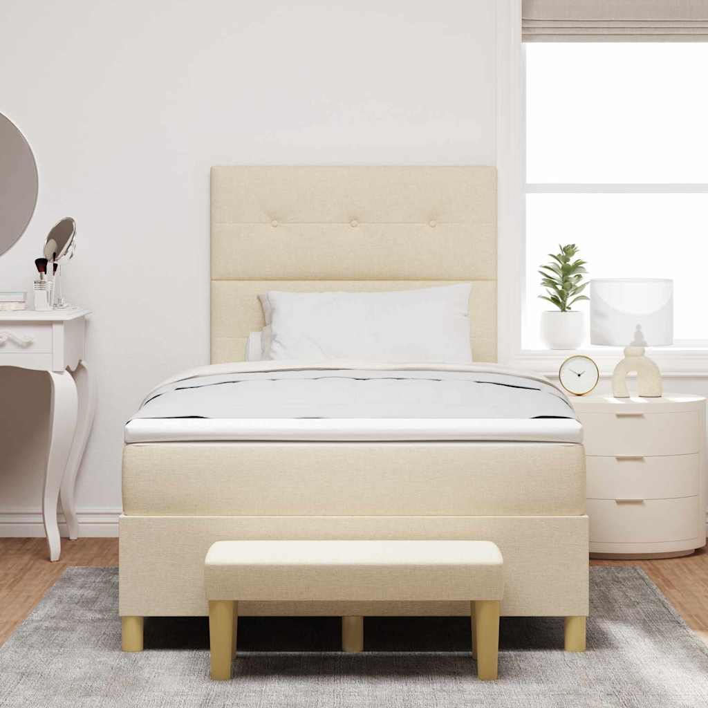 Postel S Boxspringem S Čelo Krémová 200 X 120 Cm Textil