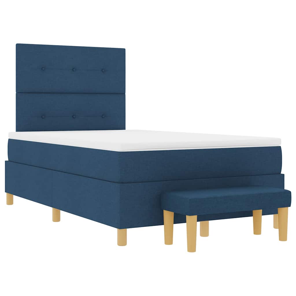 Postel S Boxspringem S Čelo Modrá 200 X 120 Cm Textil