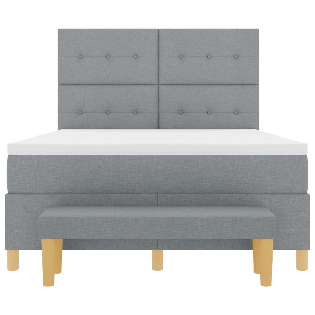 Postel S Boxspringem S Čelo Světle Šedá 190 X 140 Cm Textil