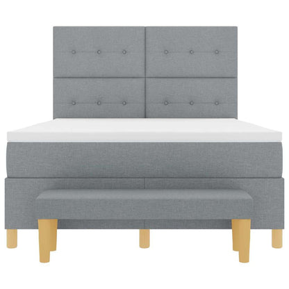 Postel S Boxspringem S Čelo Světle Šedá 190 X 140 Cm Textil
