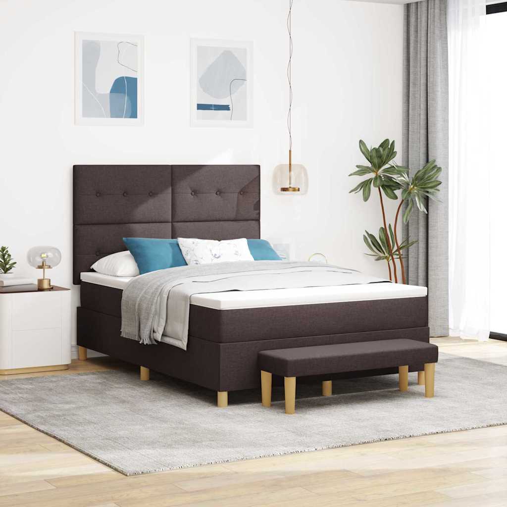 Postel S Boxspringem S Čelo Tmavě Hnědá 190 X 140 Cm Textil