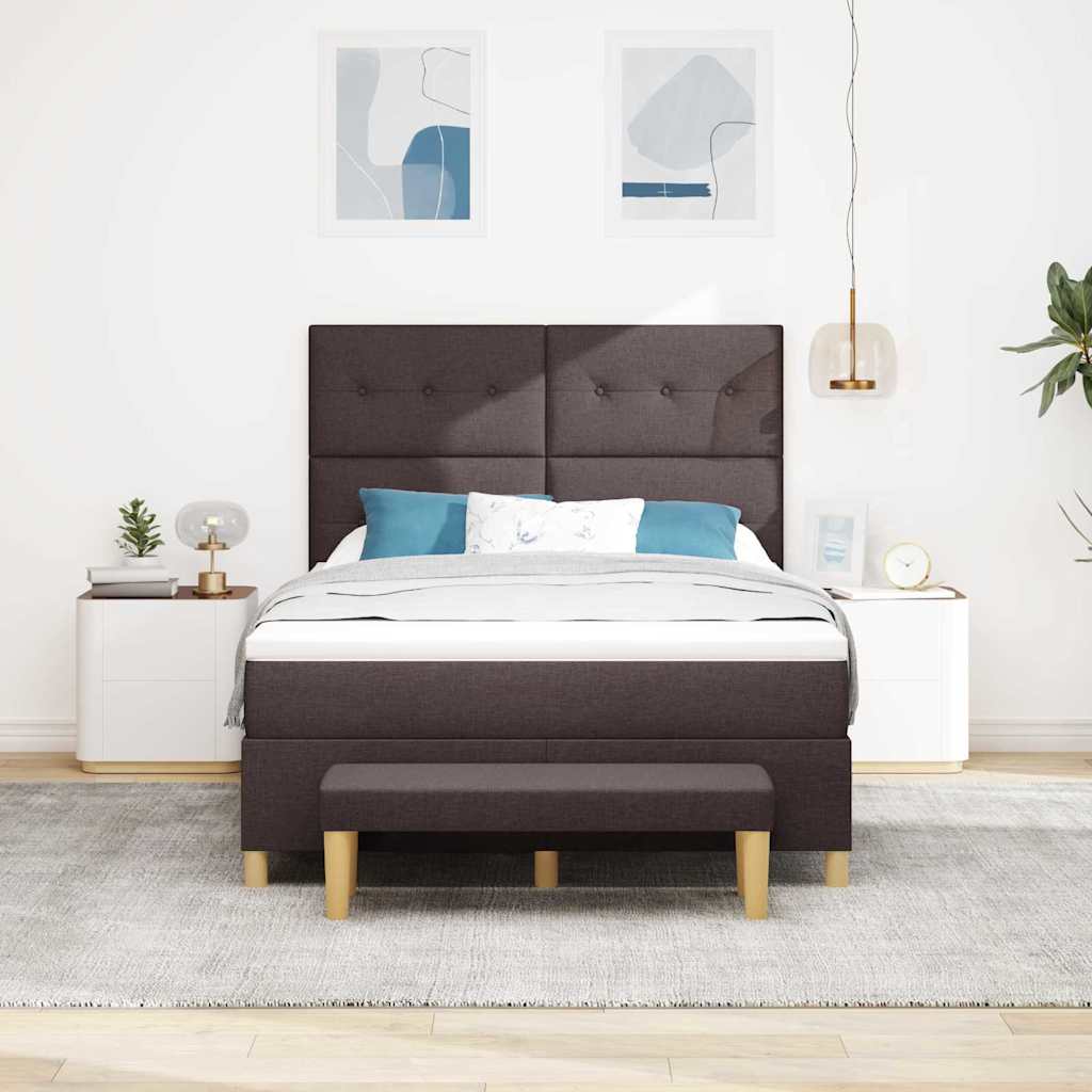 Postel S Boxspringem S Čelo Tmavě Hnědá 190 X 140 Cm Textil