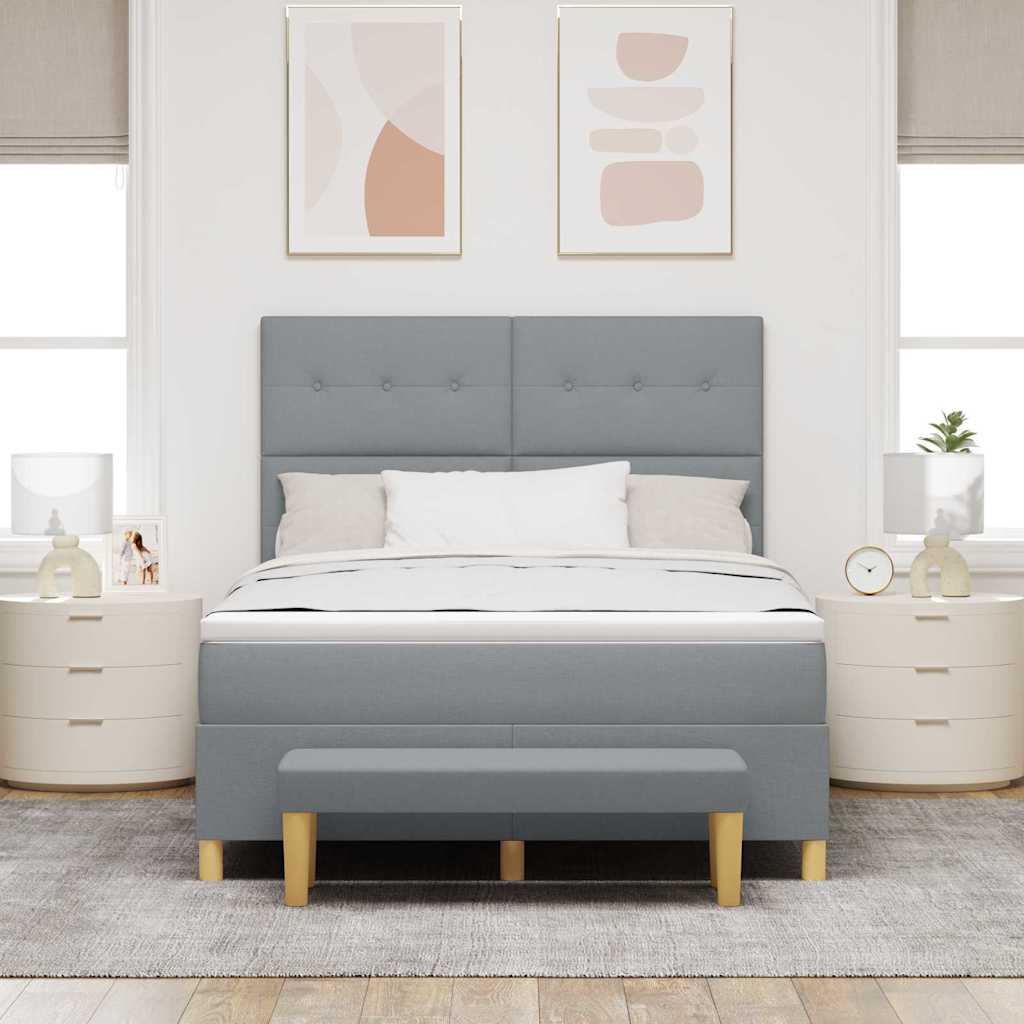 Postel S Boxspringem S Čelo Světle Šedá 200 X 140 Cm Textil