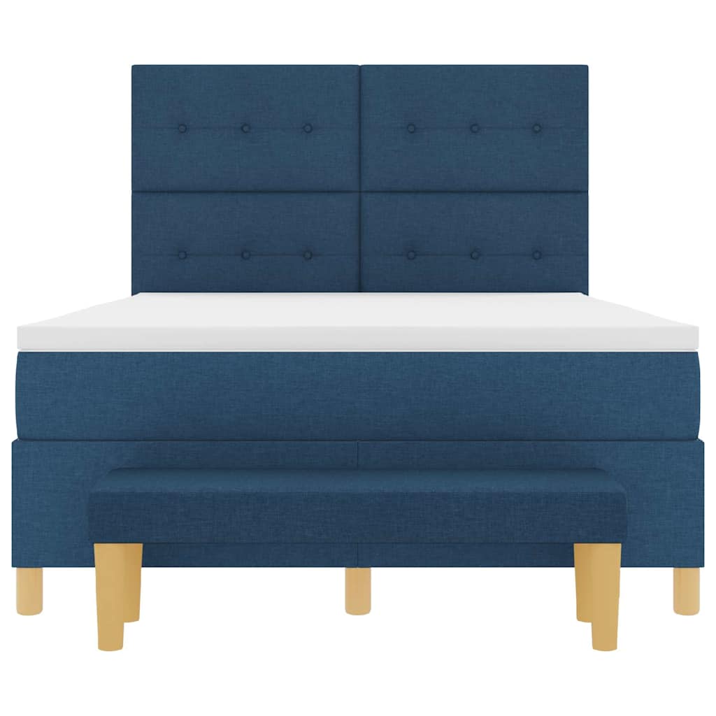 Postel S Boxspringem S Čelo Modrá 200 X 140 Cm Textil