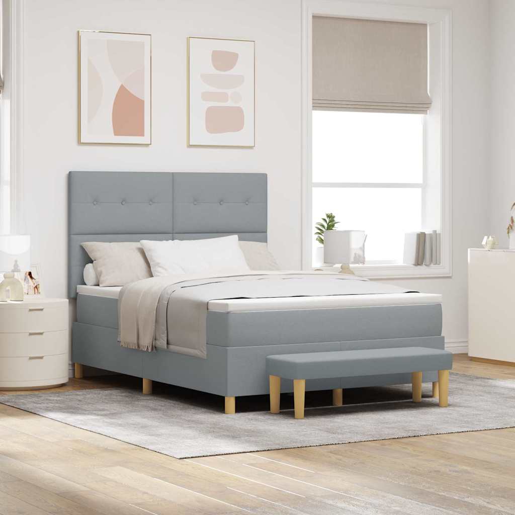 Postel S Boxspringem S Čelo Světle Šedá 200 X 160 Cm Textil