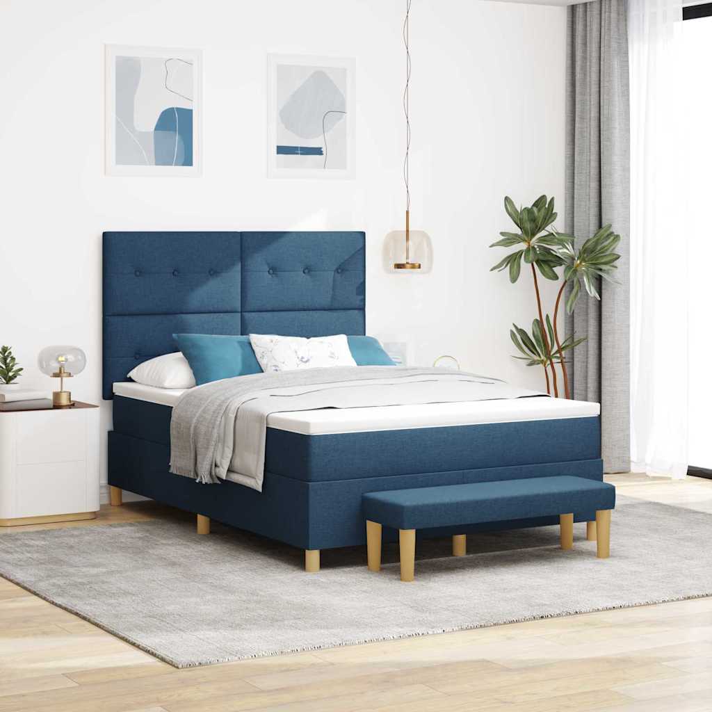 Postel S Boxspringem S Čelo Modrá 200 X 160 Cm Textil