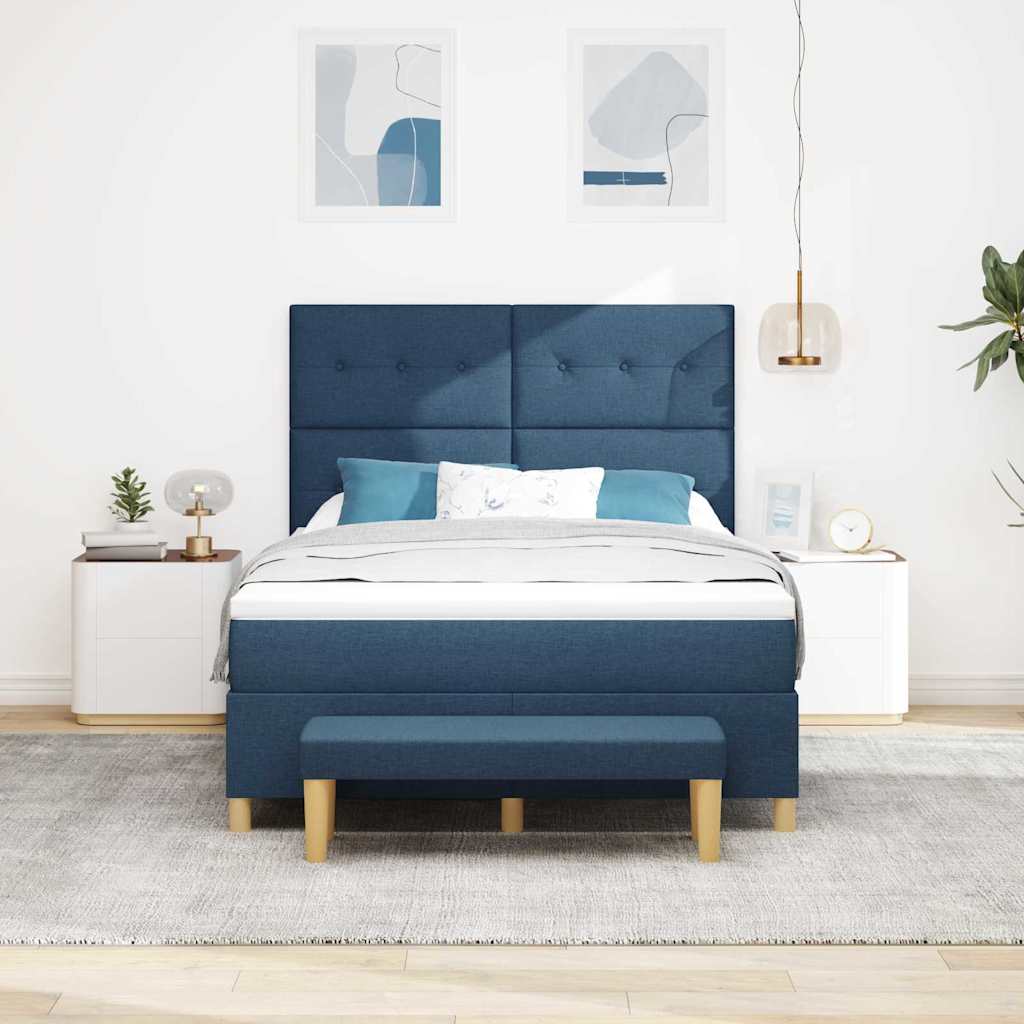 Postel S Boxspringem S Čelo Modrá 200 X 160 Cm Textil