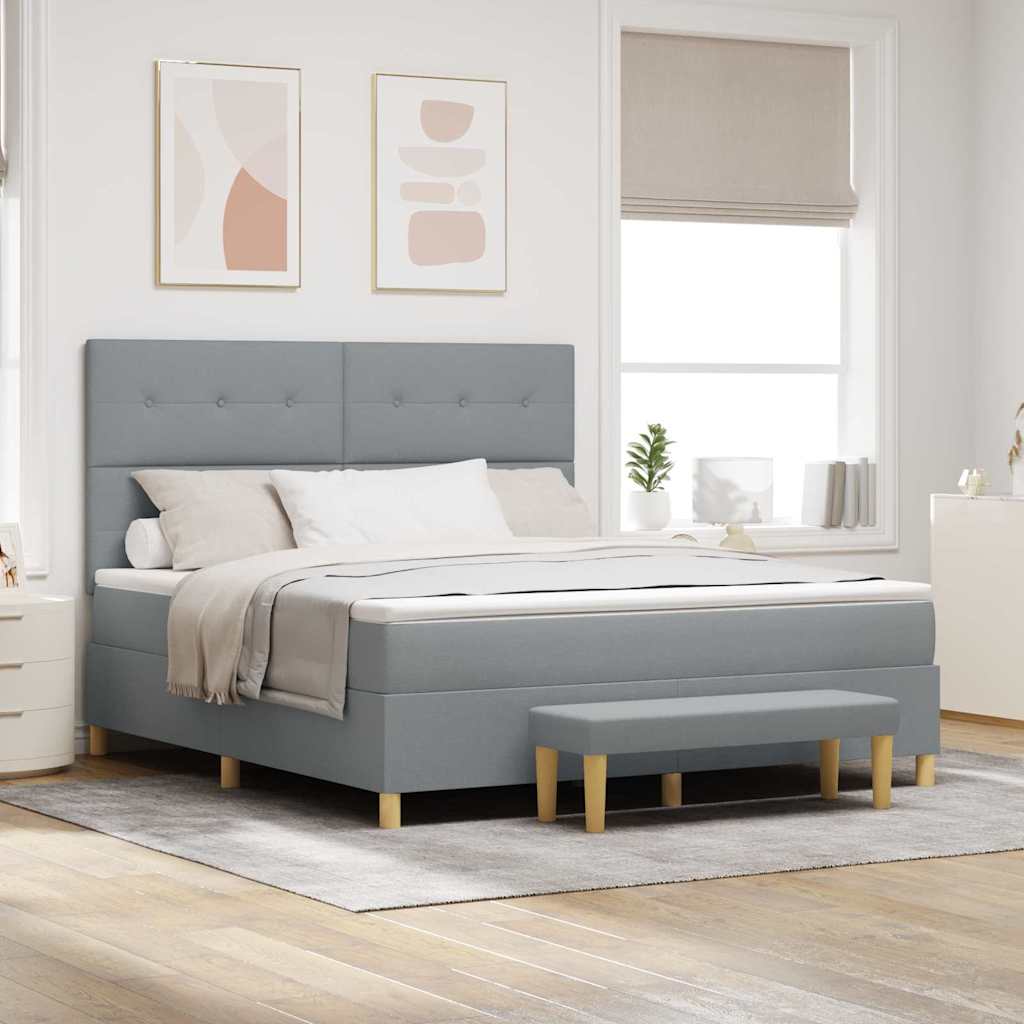 Postel S Boxspringem S Čelo Světle Šedá 200 X 180 Cm Textil