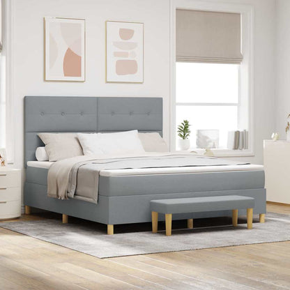 Postel S Boxspringem S Čelo Světle Šedá 200 X 180 Cm Textil