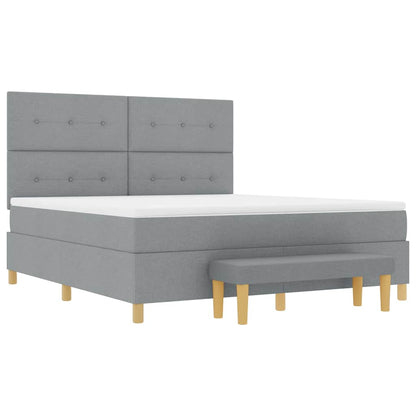 Postel S Boxspringem S Čelo Světle Šedá 200 X 180 Cm Textil