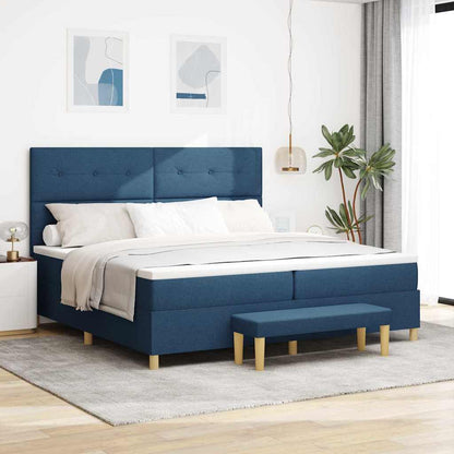 Postel S Boxspringem S Čelo Modrá 200 X 200 Cm Textil