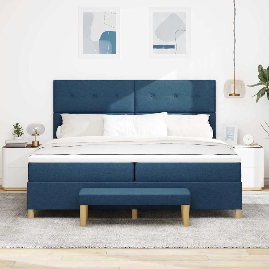 Postel S Boxspringem S Čelo Modrá 200 X 200 Cm Textil