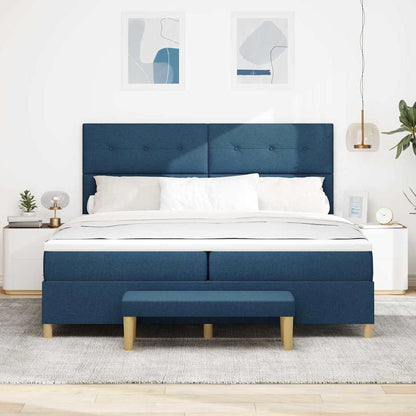 Postel S Boxspringem S Čelo Modrá 200 X 200 Cm Textil