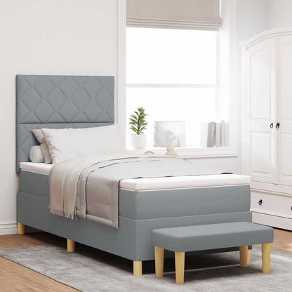 Postel S Boxspringem S Čelo Světle Šedá 200 X 100 Cm Textil