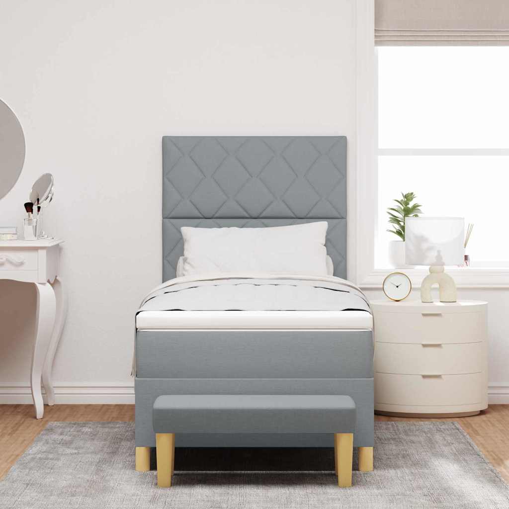 Postel S Boxspringem S Čelo Světle Šedá 200 X 100 Cm Textil