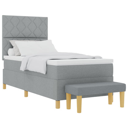 Postel S Boxspringem S Čelo Světle Šedá 200 X 100 Cm Textil