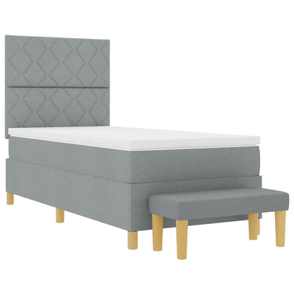 Postel S Boxspringem S Čelo Světle Šedá 200 X 100 Cm Textil