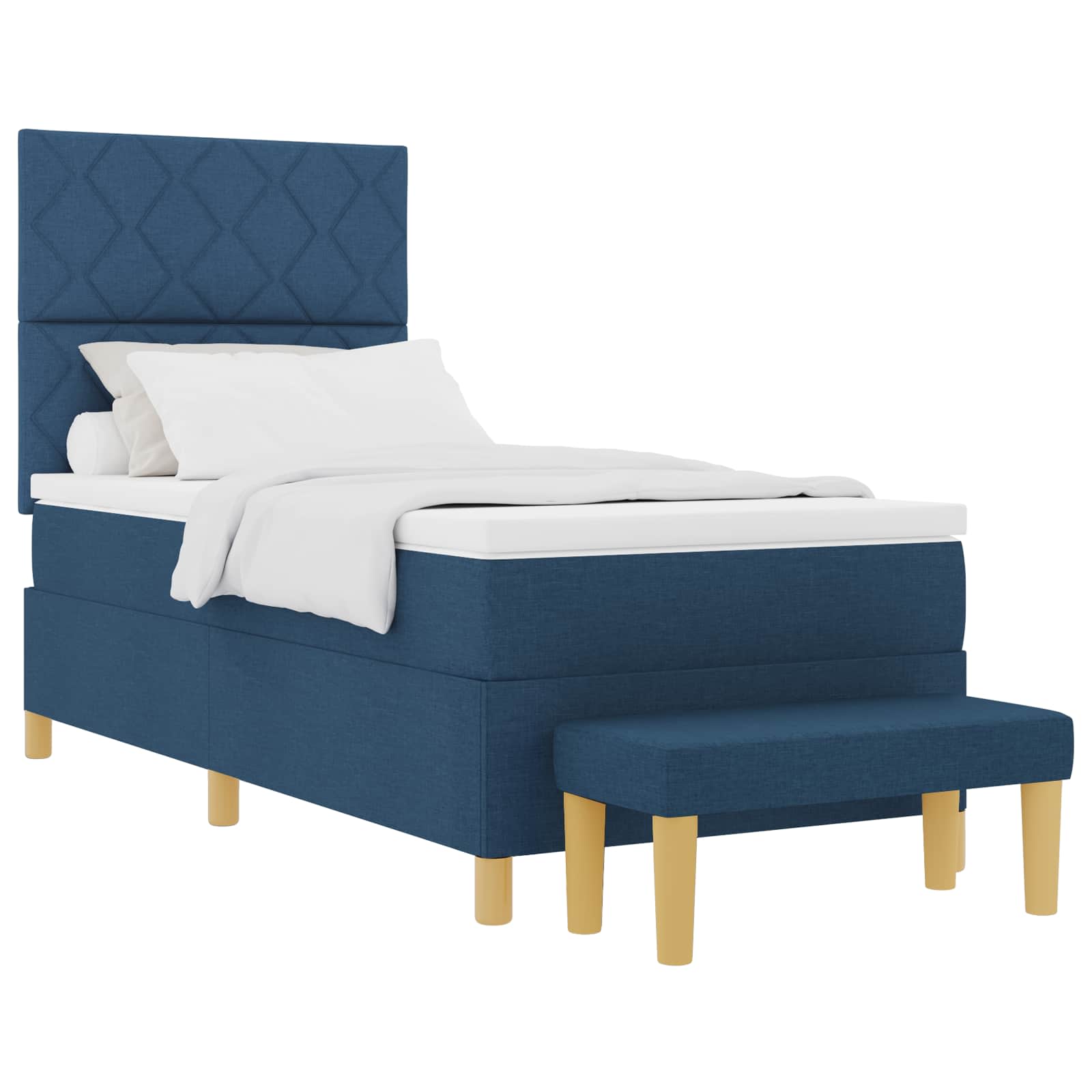 Postel S Boxspringem S Čelo Modrá 200 X 100 Cm Textil