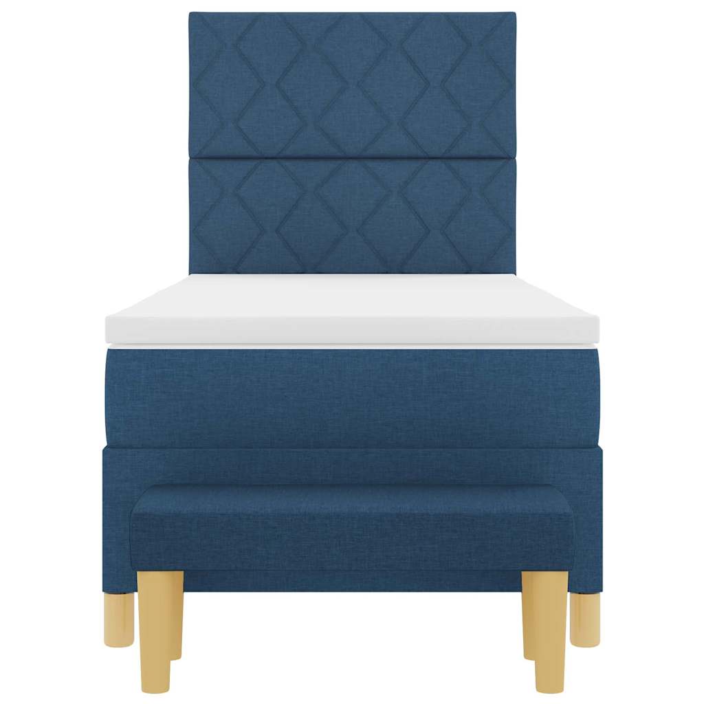 Postel S Boxspringem S Čelo Modrá 200 X 100 Cm Textil