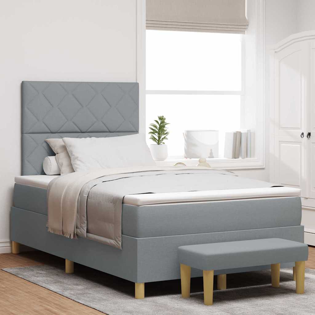 Postel S Boxspringem S Čelo Světle Šedá 190 X 120 Cm Textil