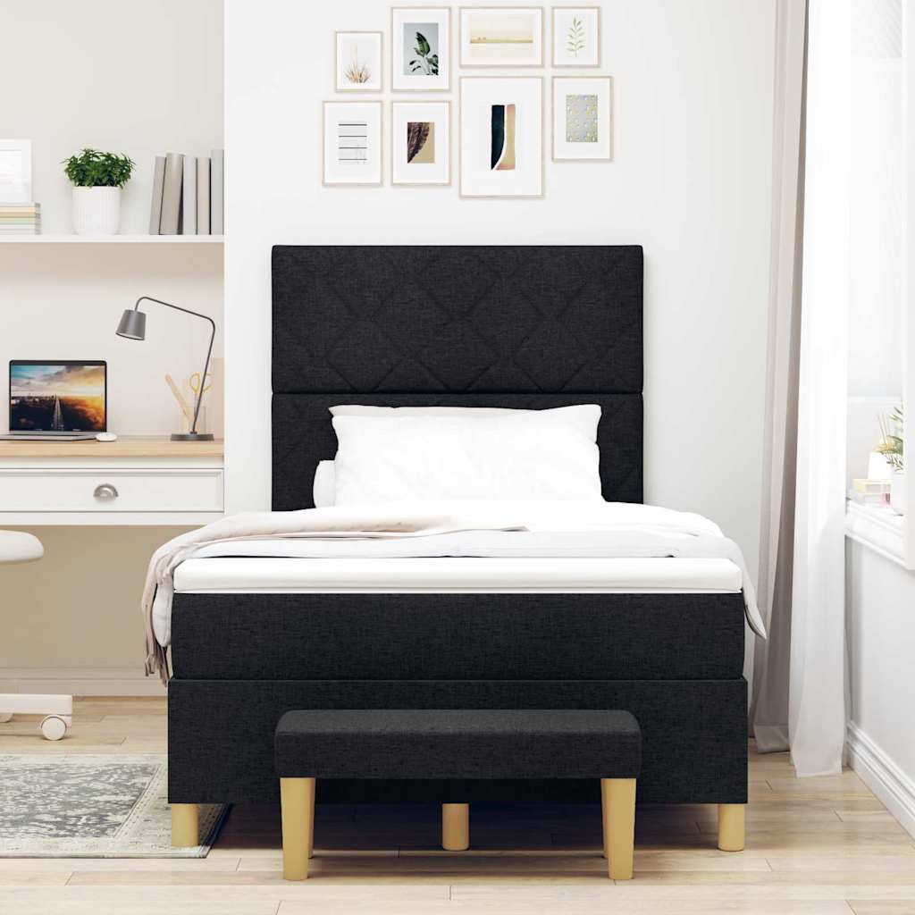 Postel S Boxspringem S Čelo Černá 190 X 120 Cm Textil